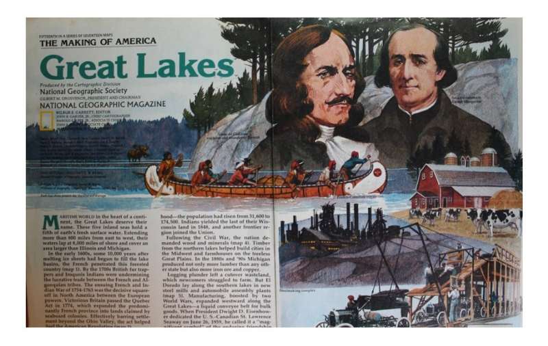National Geographic Folded Map of The Great Lakes July 1987
