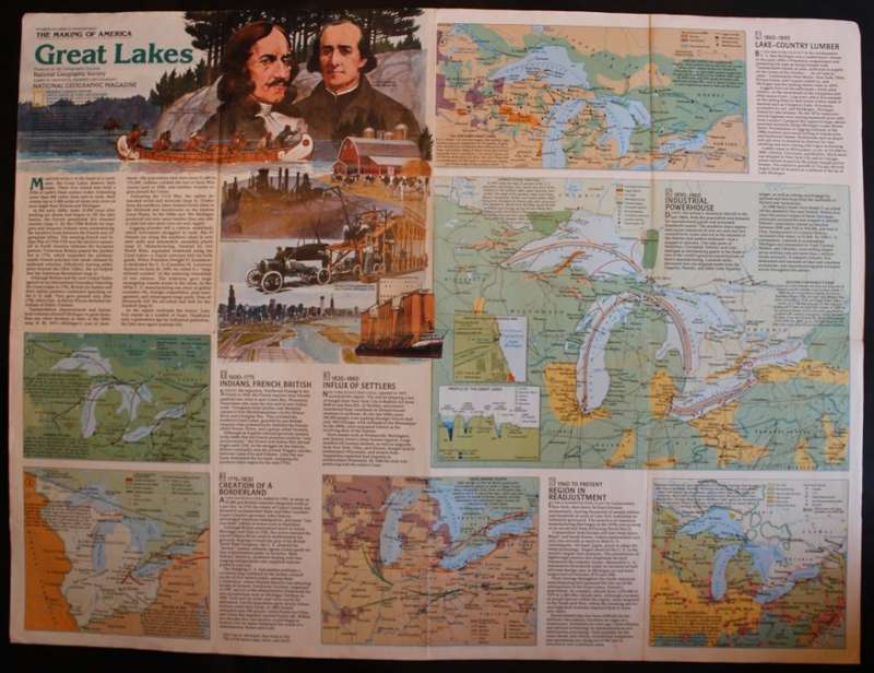 National Geographic Folded Map of The Great Lakes July 1987