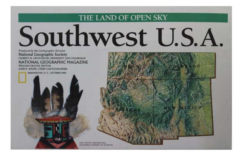 National Geographic Folded Map of Southwest USA Oct 1992
