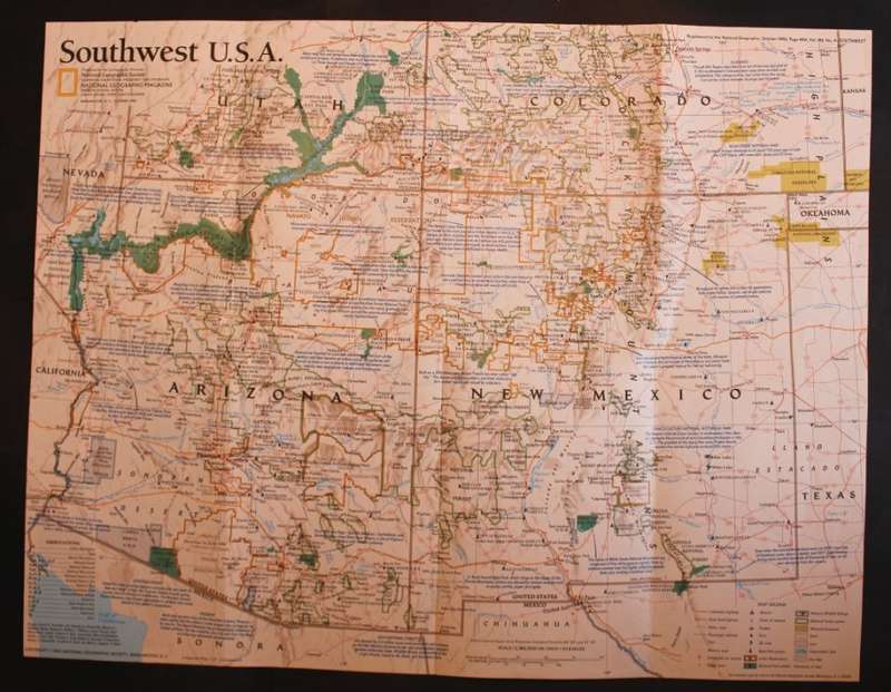 National Geographic Folded Map of Southwest USA Oct 1992