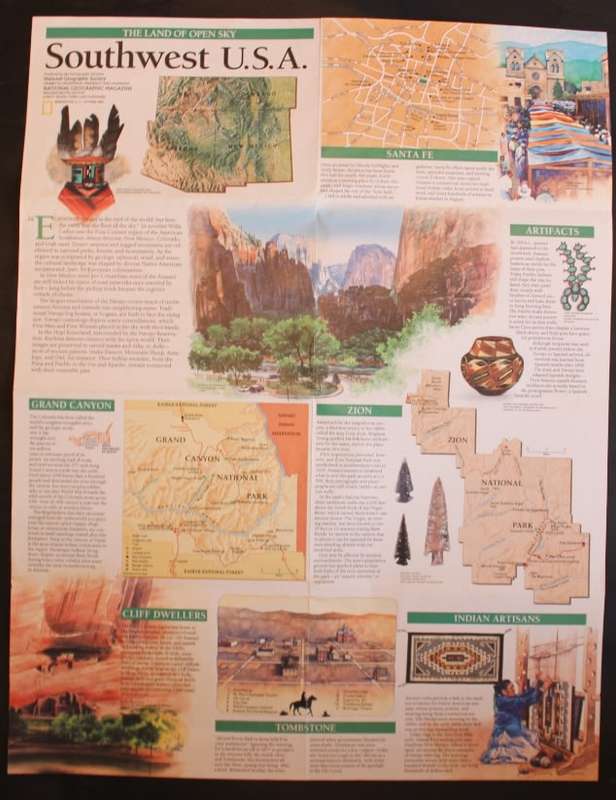 National Geographic Folded Map of Southwest USA Oct 1992