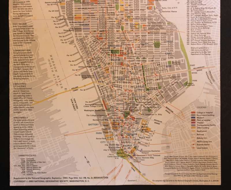 National Geographic Folded Map of Manhattan Sept 1990