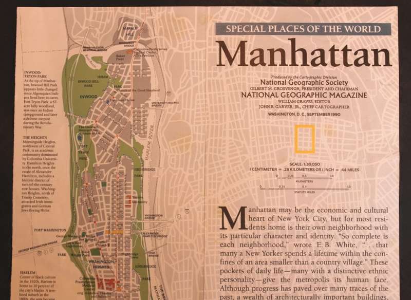 National Geographic Folded Map of Manhattan Sept 1990