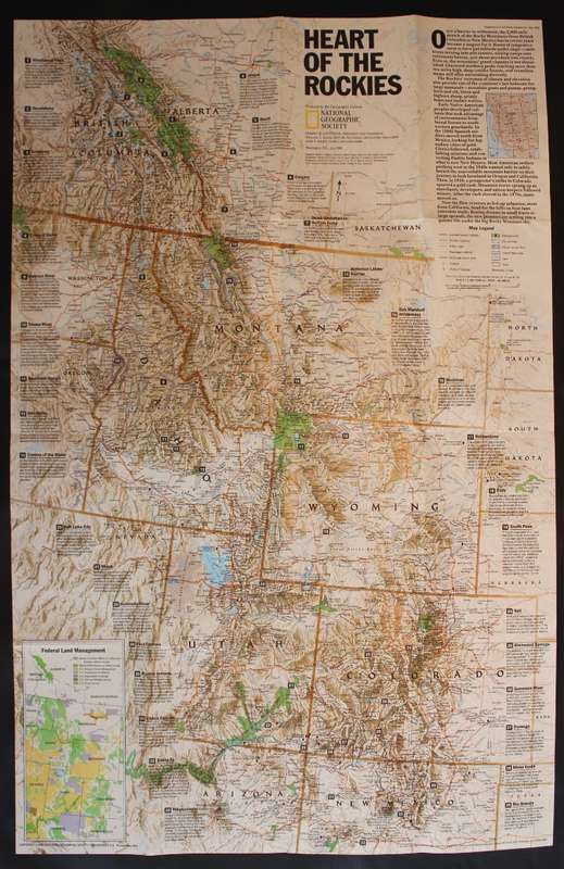National Geographic Folded Map of The Heart Of The Rockies July 1995