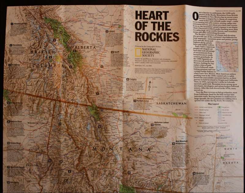 National Geographic Folded Map of The Heart Of The Rockies July 1995