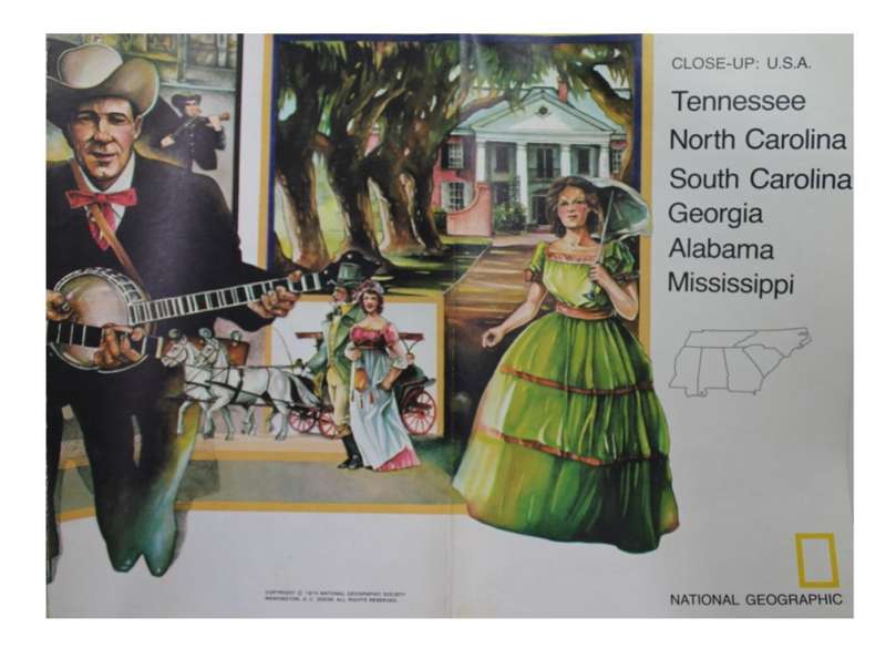 National Geographic Folded Map of The South East USA Oct 1975