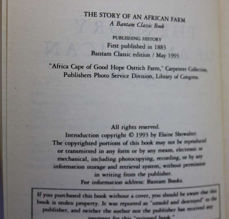 The Story Of An African Farm by Olive Schreiner Softcover Book
