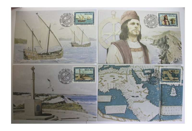 South Africa Bartolomeu Dias National Festival 1488 - 1988 50/40/30/16 Cent Stamp Four Post Cards