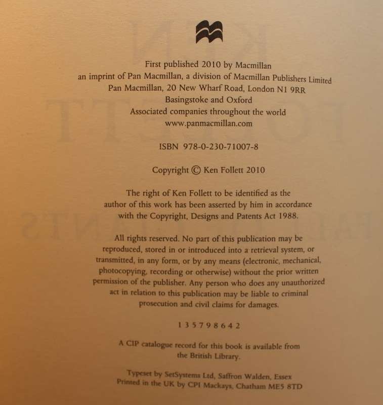 Fall Of Giants by Ken Follett Hardcover Book First Edition.