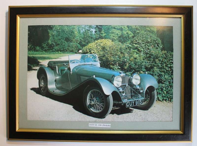 Set of 3 Vintage Cars Framed Pictures Rolls Royce, Swallows Sidecars and Aston Martin.