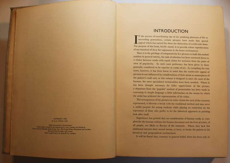 World Famous Paintings One Hundred Reproductions In Colour by J Greig Pirie 1st Edition 1938.
