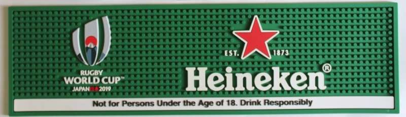 Heineken Bar Mat & Beer Glass RWC Japan 2019 with Heineken Picture