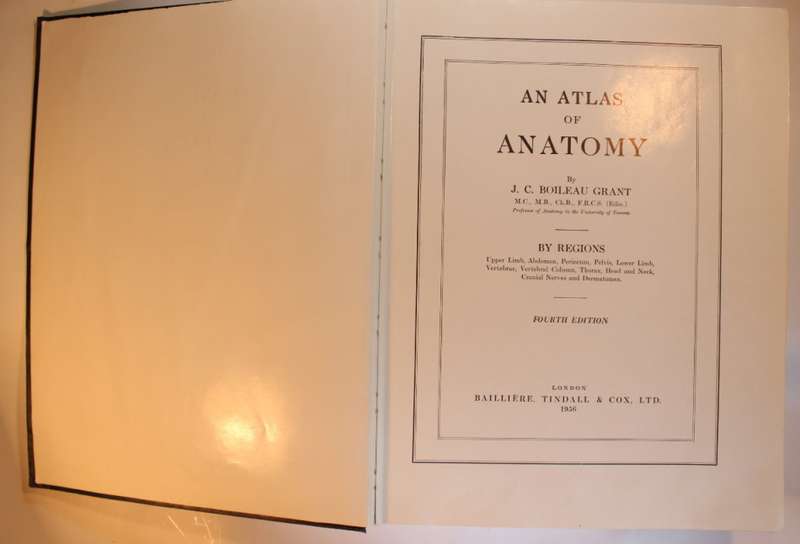 An Atlas of Anatomy by Boileau Grant Fourth Edition 1956 Hardcover Book
