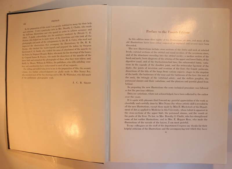 An Atlas of Anatomy by Boileau Grant Fourth Edition 1956 Hardcover Book