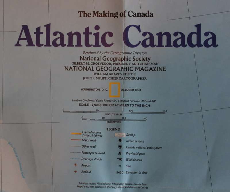 National Geographic Folded Map of Atlantic Canada October 1993.