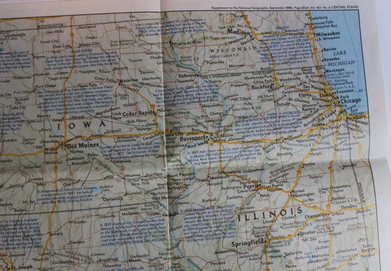 National Geographic Folded Map of The Central Plains of the USA September 1985