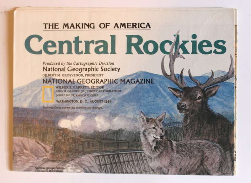 National Geographic Folded Map of the Central Rockies August 1984