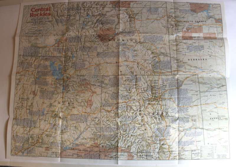 National Geographic Folded Map of the Central Rockies August 1984