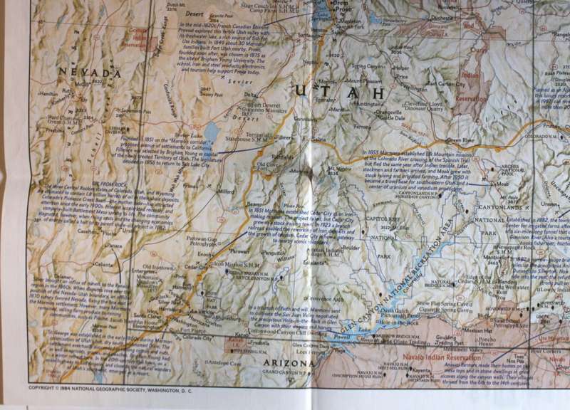 National Geographic Folded Map of the Central Rockies August 1984