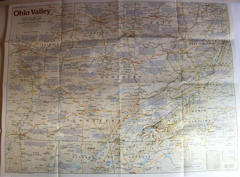 National Geographic Folded Map of the Ohio Valley December 1985