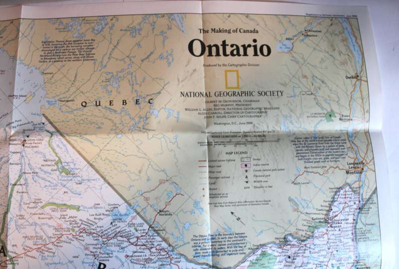 National Geographic Folded Map of Ontario June 1996