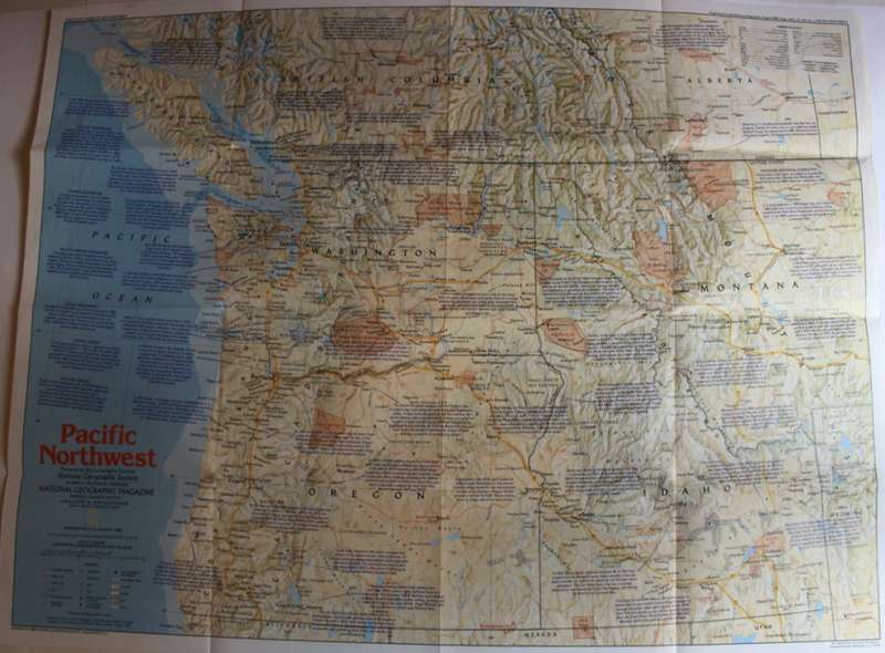 National Geographic Folded Map of the Pacific Northwest August 1986