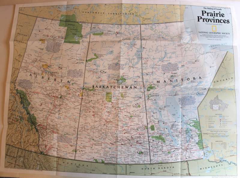 National Geographic Folded Map of the Prairie Provinces of Canada December 1994