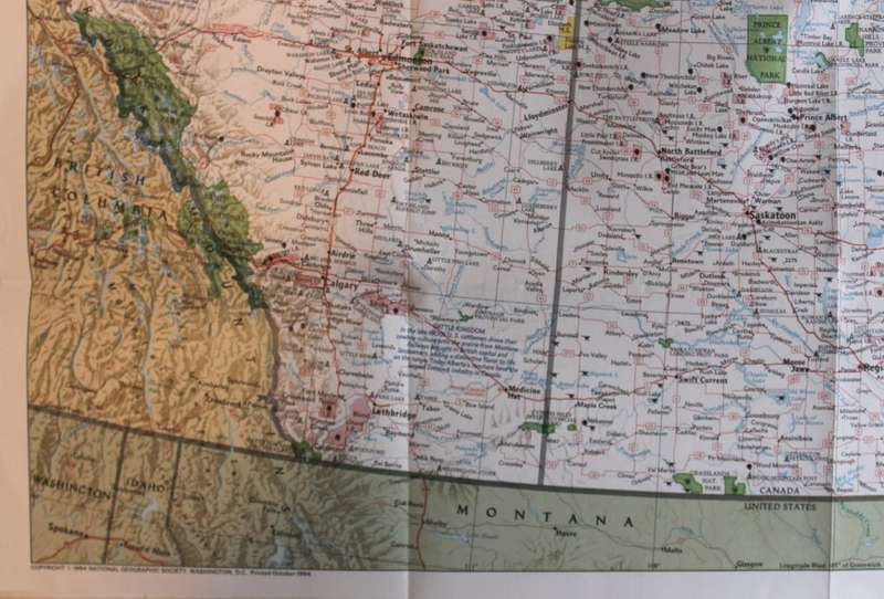 National Geographic Folded Map of the Prairie Provinces of Canada December 1994