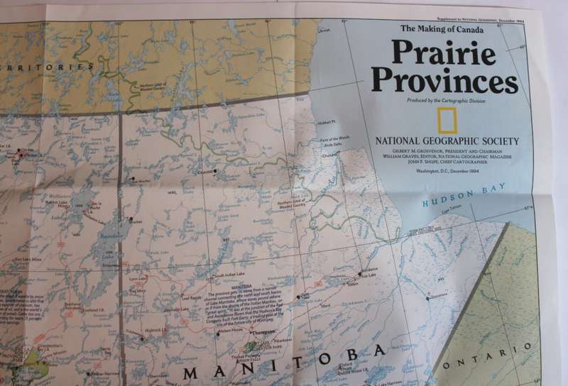 National Geographic Folded Map of the Prairie Provinces of Canada December 1994