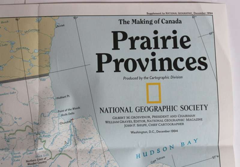 National Geographic Folded Map of the Prairie Provinces of Canada December 1994