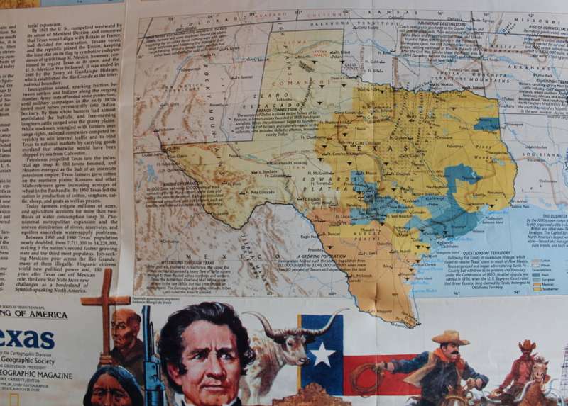 National Geographic Folded Map of Texas March 1986