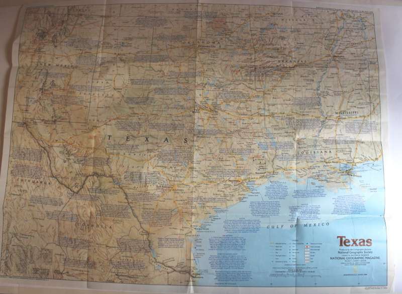 National Geographic Folded Map of Texas March 1986