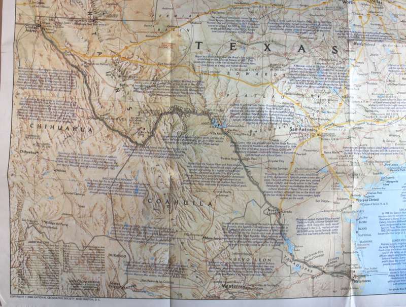 National Geographic Folded Map of Texas March 1986