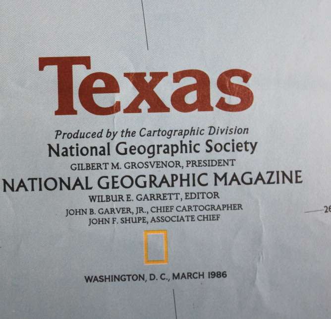 National Geographic Folded Map of Texas March 1986