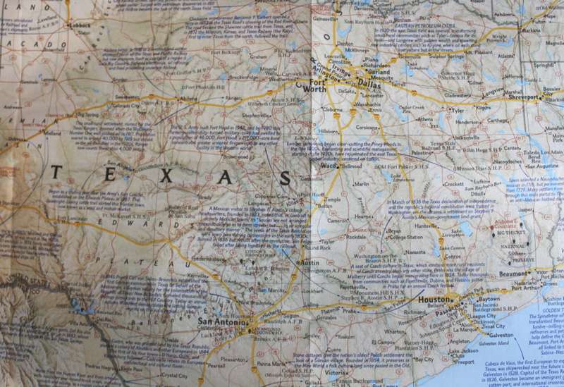 National Geographic Folded Map of Texas March 1986