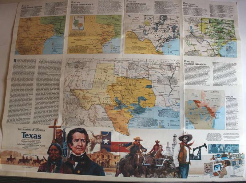 National Geographic Folded Map of Texas March 1986