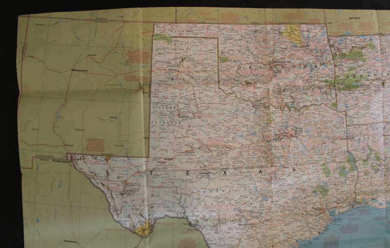 National Geographic Folded Map of The South Central States of the USA, Oct 1974