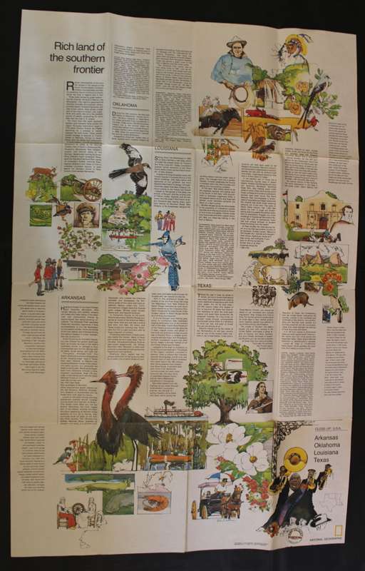 National Geographic Folded Map of The South Central States of the USA, Oct 1974