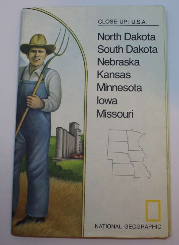 National Geographic Folded Map of The North Central States of the USA, March 1974