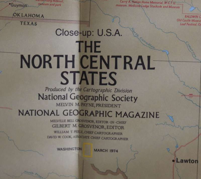 National Geographic Folded Map of The North Central States of the USA, March 1974