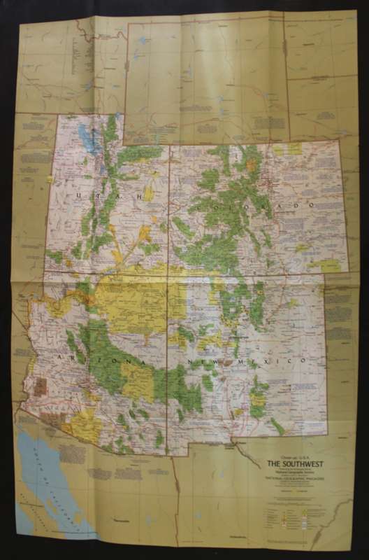 National Geographic Folded Map of The Southwest of the USA, October 1977