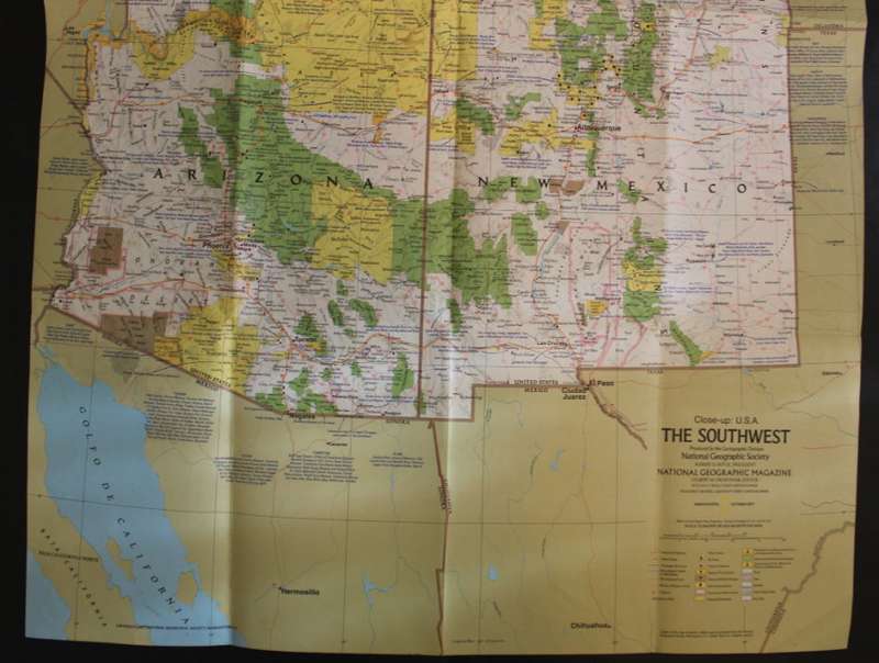 National Geographic Folded Map of The Southwest of the USA, October 1977