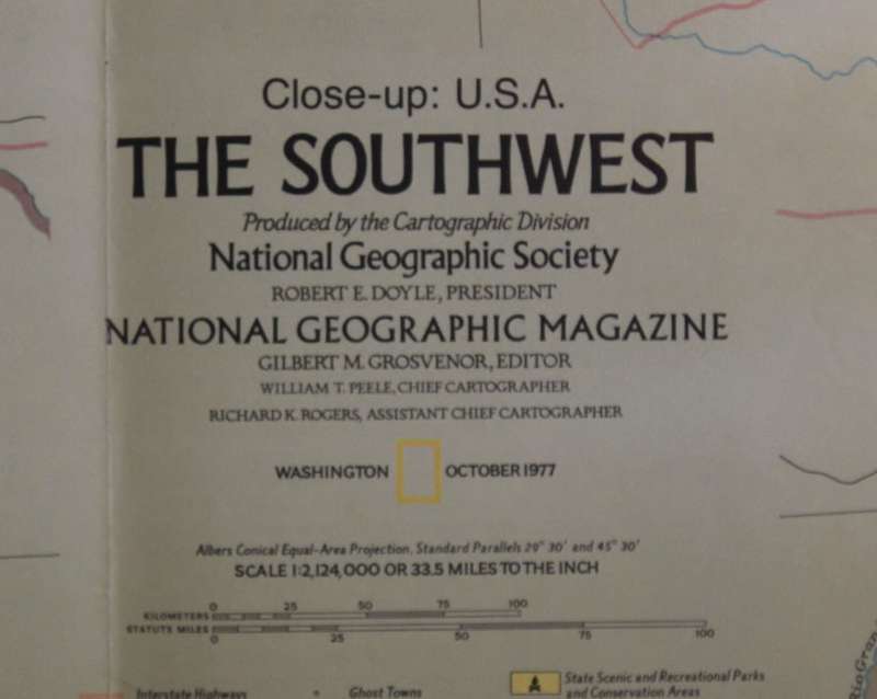 National Geographic Folded Map of The Southwest of the USA, October 1977