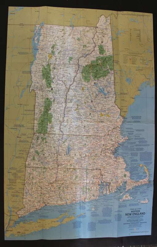 National Geographic Folded Map of Western New England, America July 1975