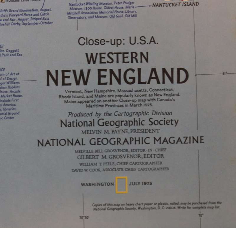 National Geographic Folded Map of Western New England, America July 1975