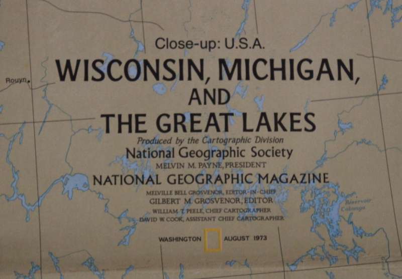 National Geographic Folded Map of the Great Lakes Region of America, August 1973.
