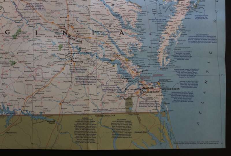 National Geographic Folded Map of the Mid-Atlantic States of America, October 1976