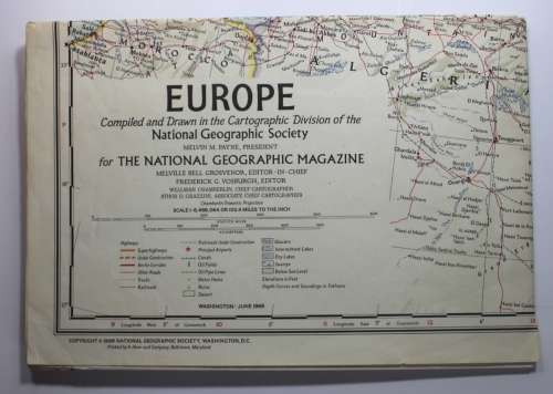 Vintage National Geographic Folded Map of Europe June 1969