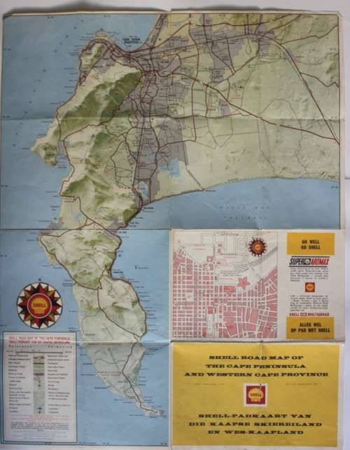Vintage Folded Shell Road Map of the Western Cape Province.