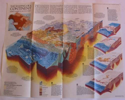 National Geographic Folded Map of The Shaping Of A Continent North America Aug 1985